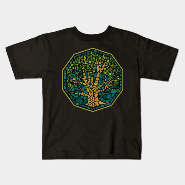 Tree Bird Mosaic Kids T-Shirt by Dragonbudgie